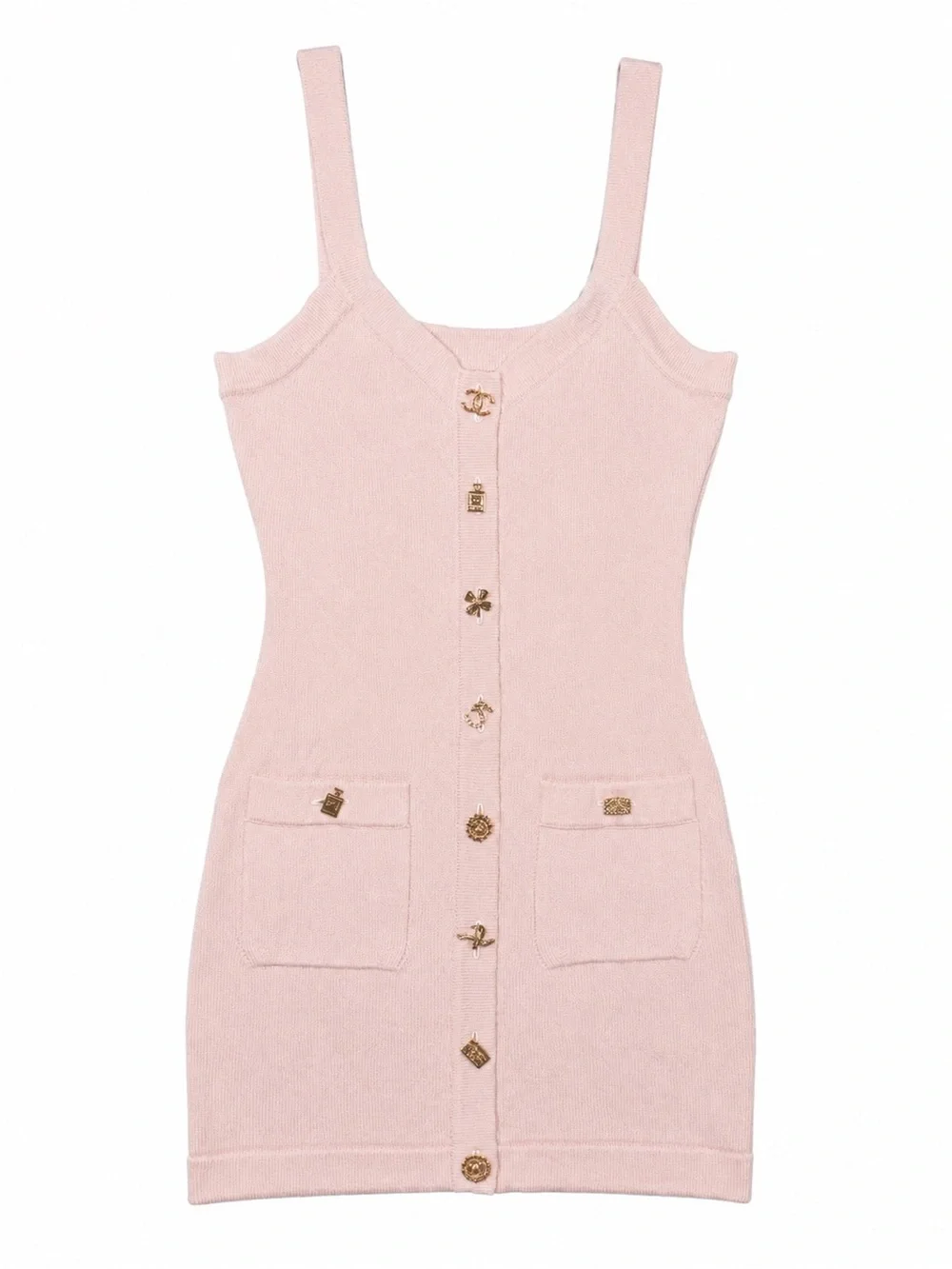 CHANEL Blush Pink Knit Button-Front Mini Dress